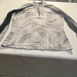 Tail White Label Women's 1/4 Zip Mock Neck Abstract Top Black/White S